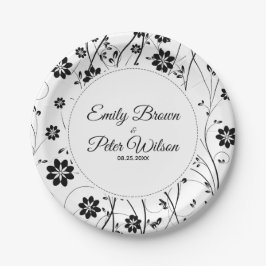 Plato De Papel Patrón de flores negras