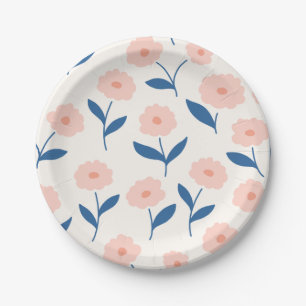 Plato De Papel Patrón de flores rosadas Boho Chic lindo