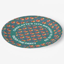 Plato De Papel Patrón De Flores Rosas Sobre El Fondo Mosaico