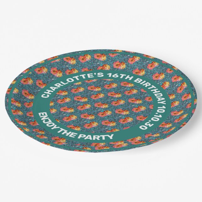 Plato De Papel Patrón De Flores Rosas Sobre El Fondo Mosaico (Angular)