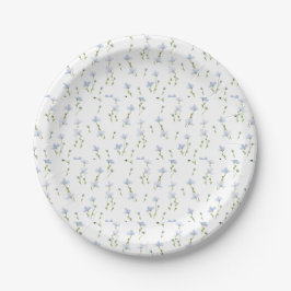 Plato De Papel Patrón de flores silvestres azul acuarela