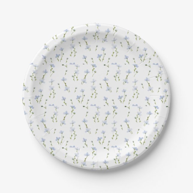 Plato De Papel Patrón de flores silvestres azul acuarela (Anverso)
