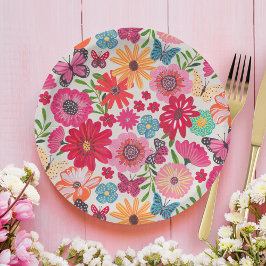 Plato De Papel Patrón de flores silvestres brillantes para la duc