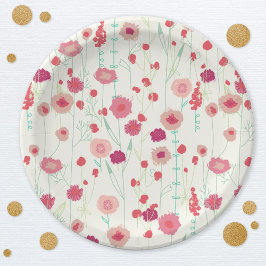 Plato De Papel Patrón de flores silvestres Crema rosa Amarillo