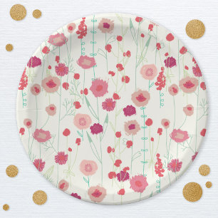 Plato De Papel Patrón de flores silvestres Crema rosa Amarillo