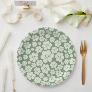 Plato De Papel Patrón de flores - Verde