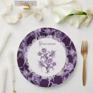 Plato De Papel patrón de flores violeta