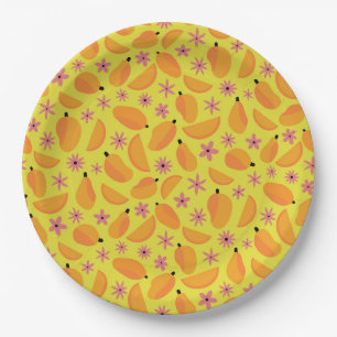Plato De Papel Patrón de flores y frutas de mango lindas  