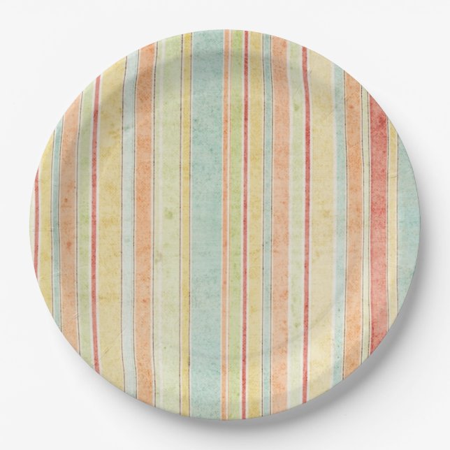 Plato De Papel Patrón de franjas de Shabby (Anverso)