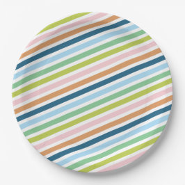 Plato De Papel Patrón de franjas pasteles coloridas