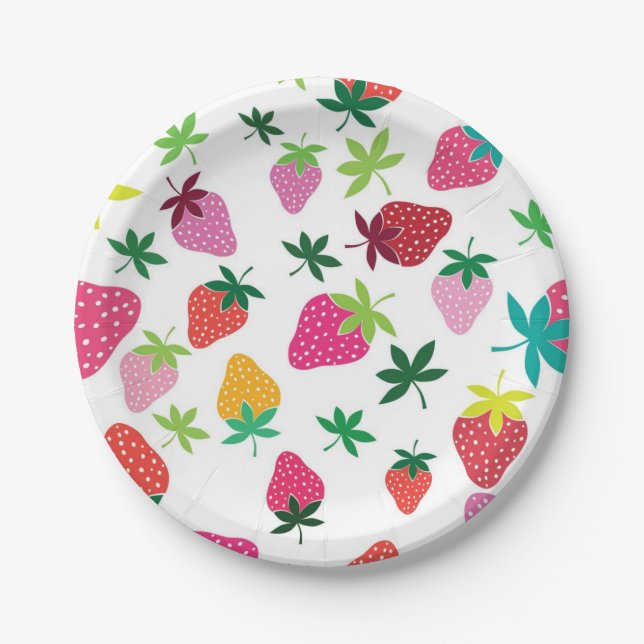 Plato De Papel Patrón de fresa (Anverso)