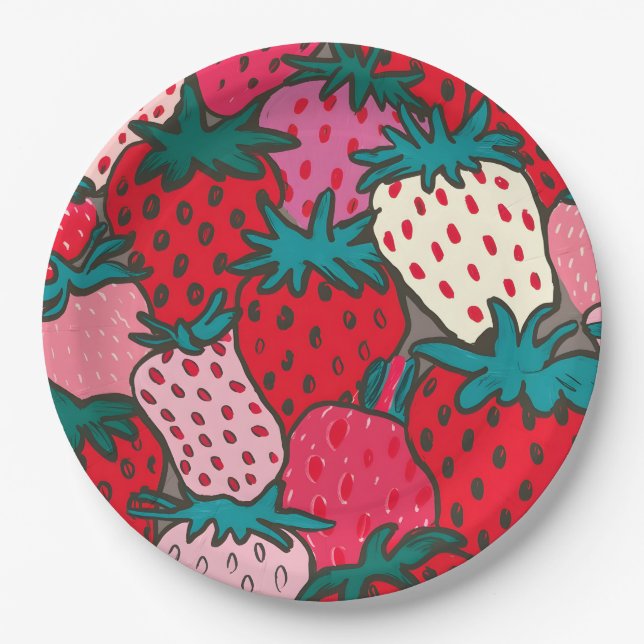 Plato De Papel Patrón de fresa (Anverso)