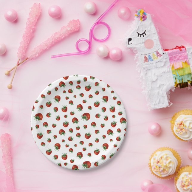 Plato De Papel Patrón de Fresa (Fiesta)