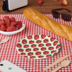 Plato De Papel Patrón de fresa, fresas rojas, frutas, hojas