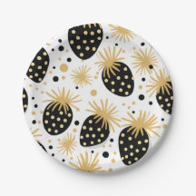 Patrón de Fresa Negro y Dorado