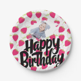 Plato De Papel Patrón de fresa personalizado Cumpleaños feliz