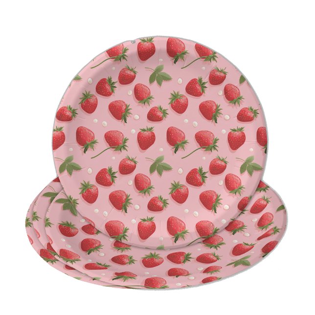 Plato De Papel Patrón de fresa rosa y rojo (Subido por el creador)