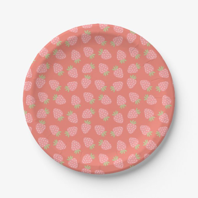 Plato De Papel patrón de fresa rosada jugosa (Anverso)