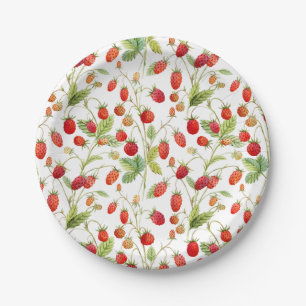 Plato De Papel Patrón de fresa silvestre acuarela
