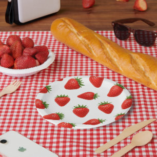 Plato De Papel Patrón de Fresa Sin Costuras Diseño de Fruta Roja 