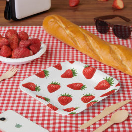 Plato De Papel Patrón de Fresa Sin Costuras Fruta Roja Adorable