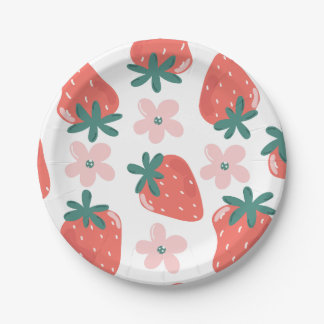 Plato De Papel Patrón de fresa y flor