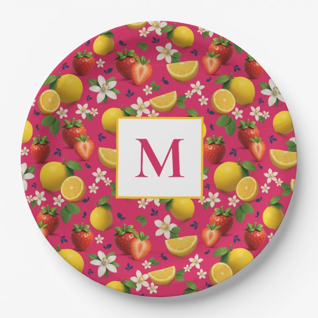 Plato De Papel Patrón de fresa y limón frescos (Anverso)