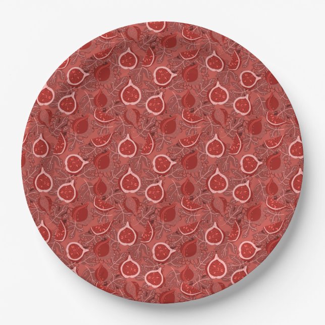 Plato De Papel Patrón de fruta de higo rojo hermoso (Anverso)