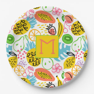 Plato De Papel Patrón de fruta de verano monogramado