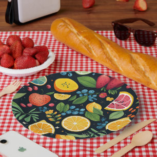 Plato De Papel Patrón de fruta fresca y colorida