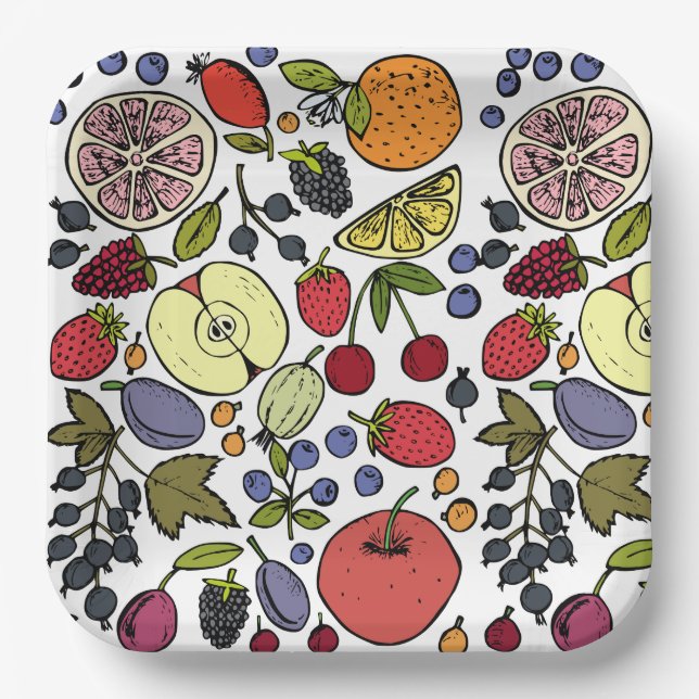 Plato De Papel Patrón de fruta moderno para la fiesta de cumpleañ (Anverso)