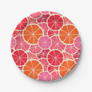 Plato De Papel Patrón de frutas de cítricos de naranja y pomelo