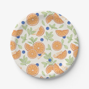 Plato De Papel Patrón de frutas naranjas y arándanos