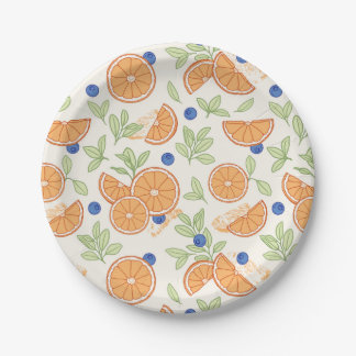 Plato De Papel Patrón de frutas naranjas y arándanos