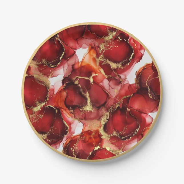 Plato De Papel Patrón de Fuego Rojo (Anverso)