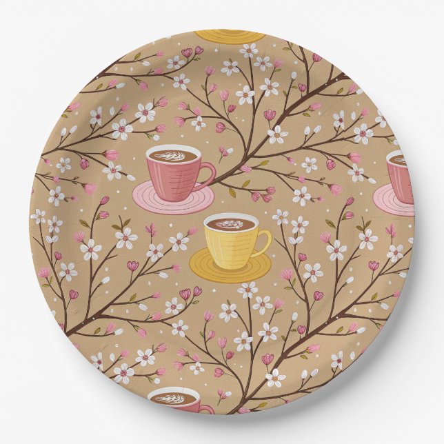 Plato De Papel Patrón de funda de café Flor de Cerezo (4) (Anverso)