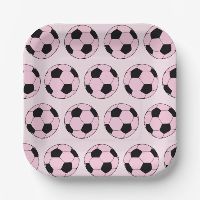 Plato De Papel Patrón de fútbol de bolas de fútbol rosadas (Anverso)