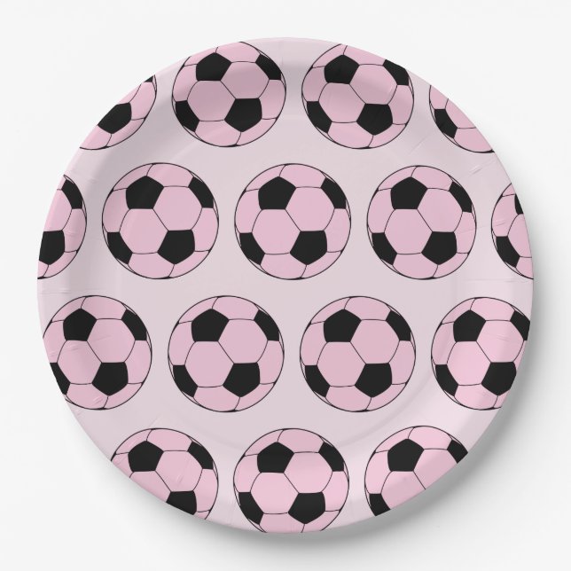 Plato De Papel Patrón de futbol rosado moderno (Anverso)