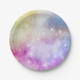 Plato De Papel Patrón de Galaxia de Arcoíris Colorido