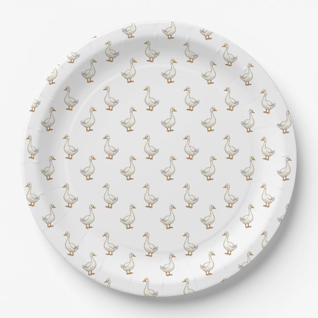 Plato De Papel Patrón de ganso blanco lindo (Anverso)