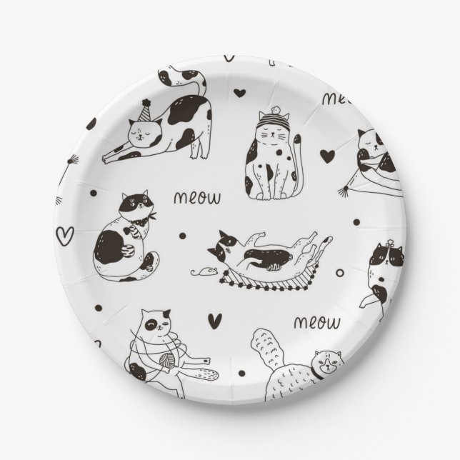 Plato De Papel Patrón de gato (Anverso)