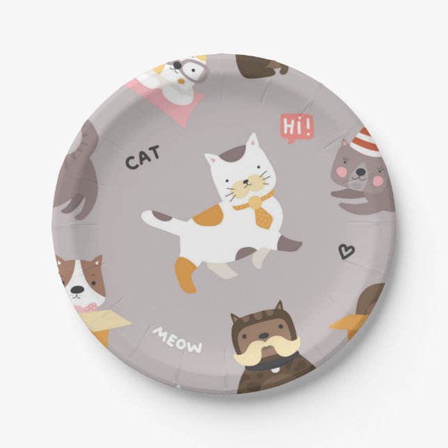 Plato De Papel Patrón de gato (Anverso)