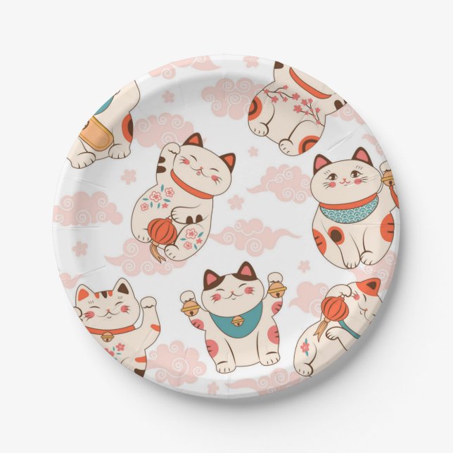 Plato De Papel Patrón de gato (Anverso)