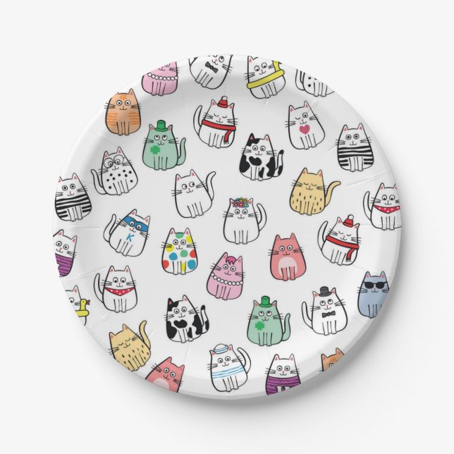 Plato De Papel Patrón de gato (Anverso)