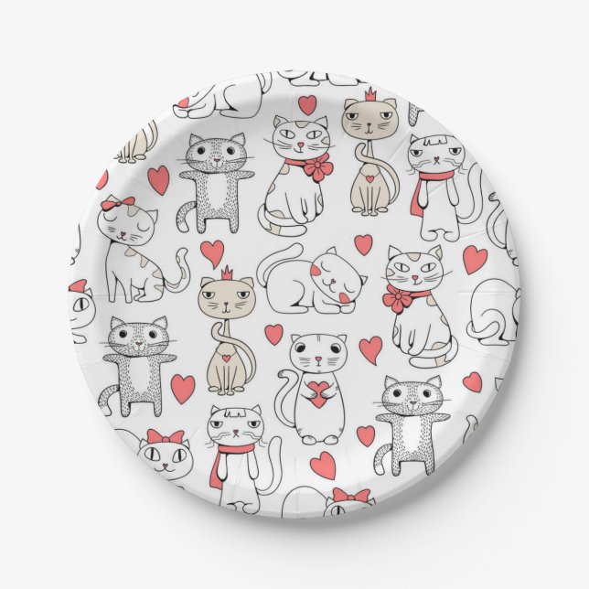 Plato De Papel Patrón de gato (Anverso)