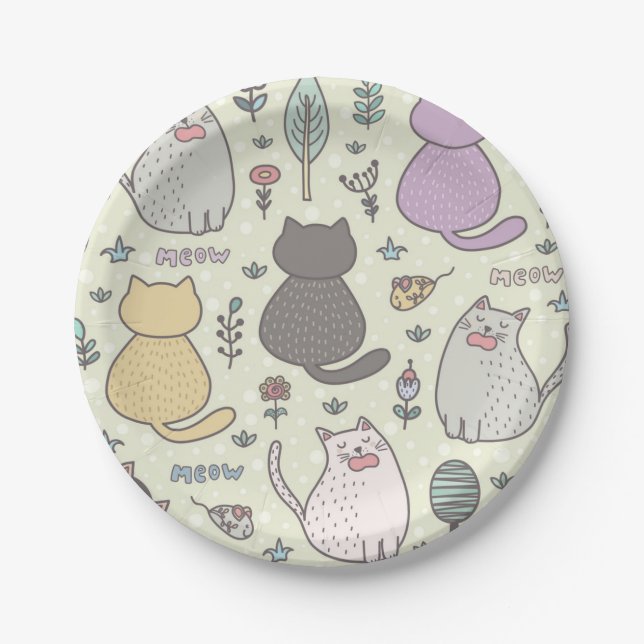 Plato De Papel Patrón de gato (Anverso)