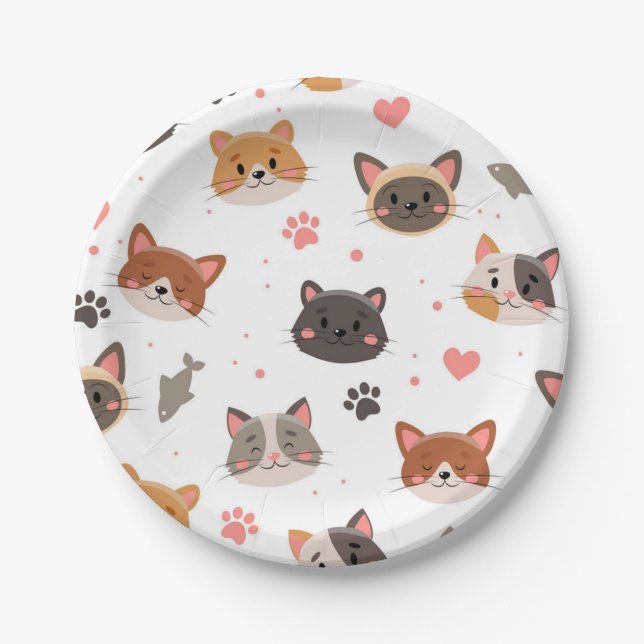 Plato De Papel Patrón de gato (Anverso)