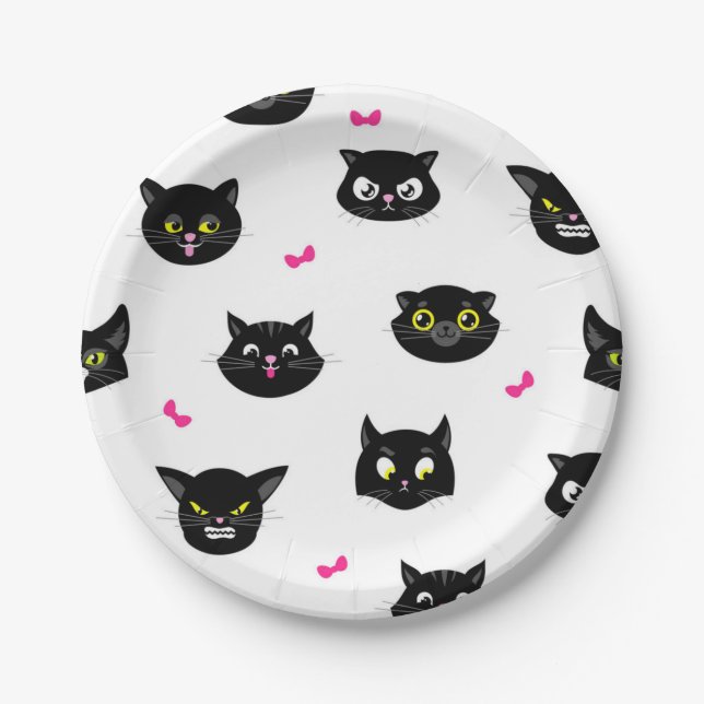Plato De Papel Patrón de gato (Anverso)