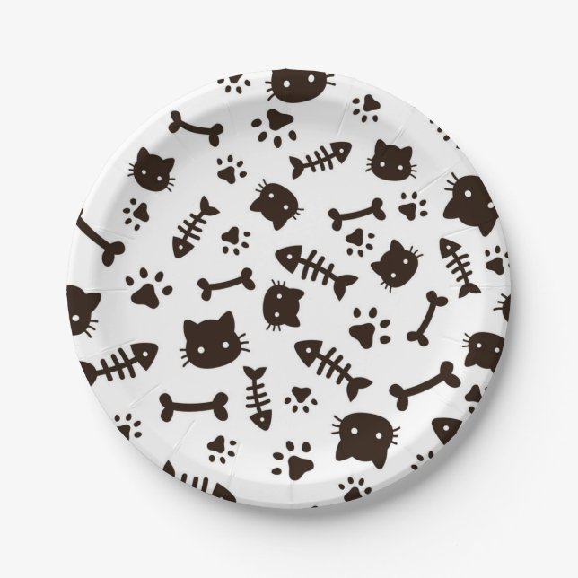 Plato De Papel Patrón de gato (Anverso)