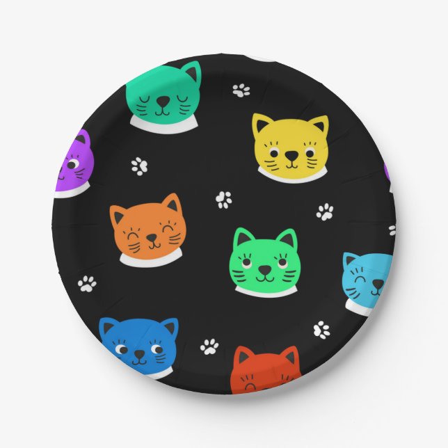 Plato De Papel Patrón de gato (Anverso)